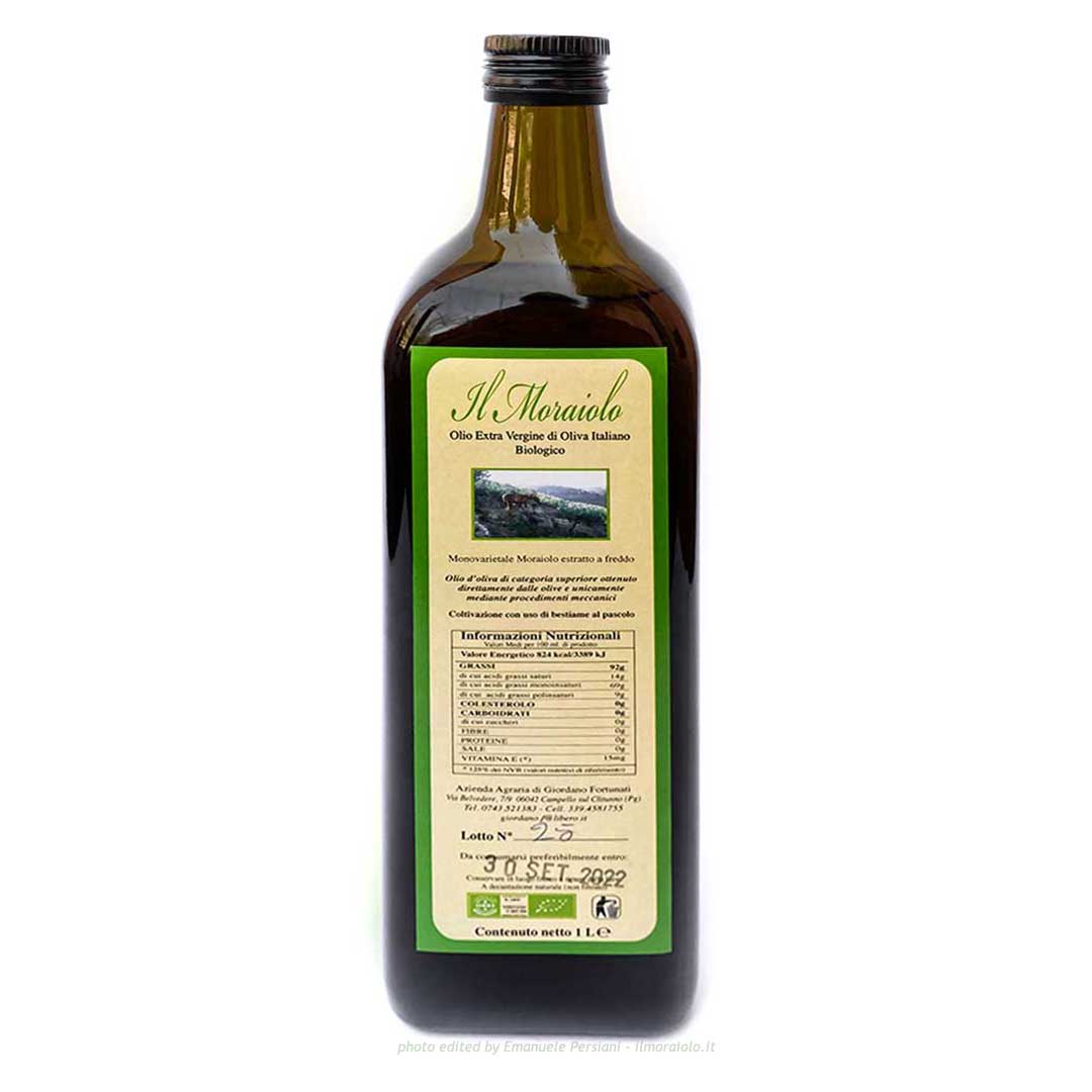 Olio di oliva Umbria, bottiglia da 1l BIO e DOP - Olio di oliva Il Moraiolo